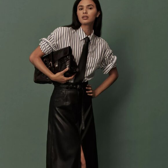 Anthropologie Maeve The Bennet Buttondown Shirt Indigo Stripe MP  M Petite NWT - Picture 3 of 8